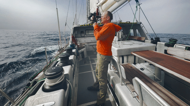 Christian working on navigation on Vinson of Antarctica.